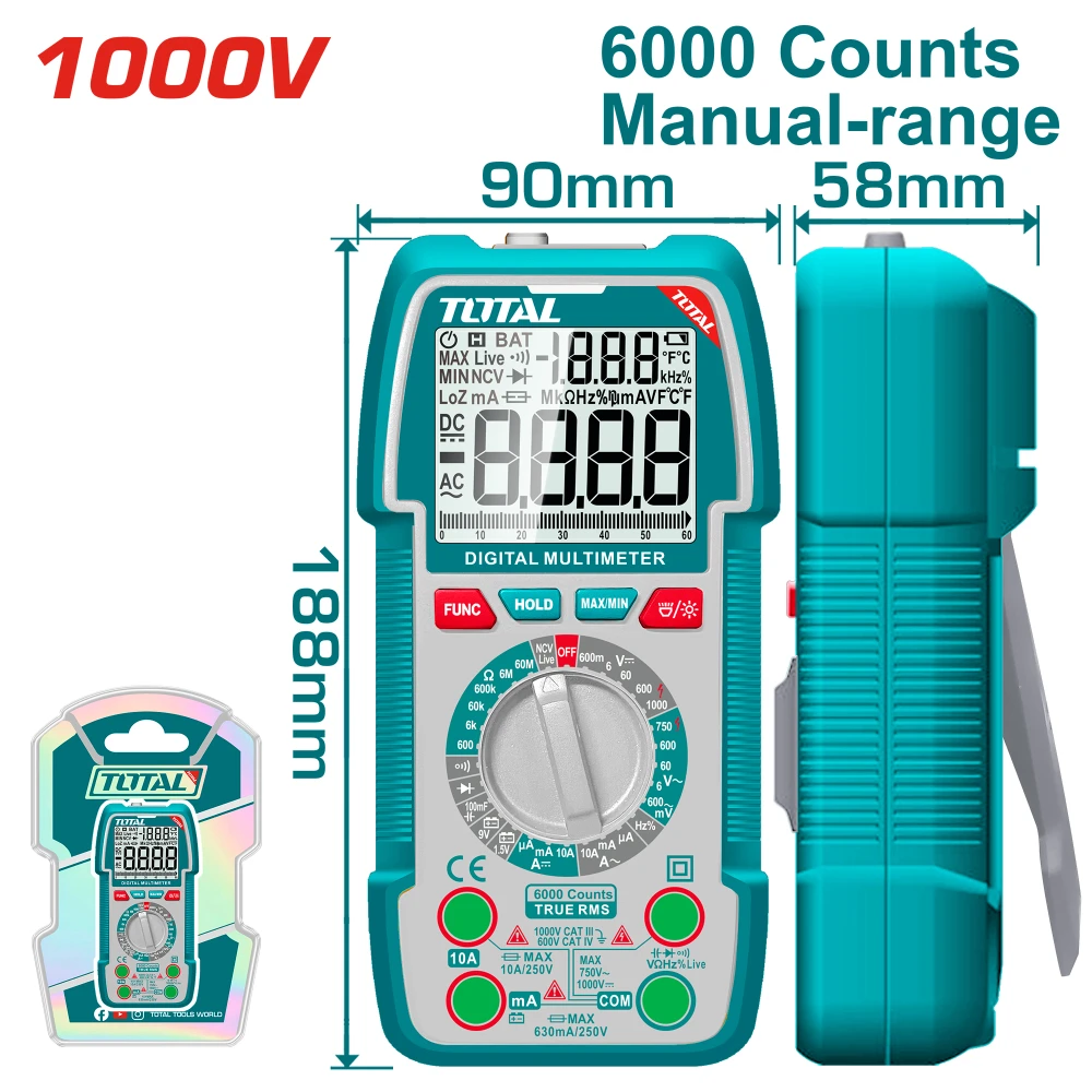 Дигитален мултицет TOTAL INDUSTRIAL - 1000V - image